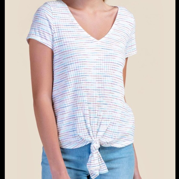 Francesca’s Addison Tie Front Striped Top Medium - Picture 2 of 9